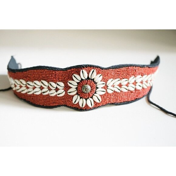 Vintage Wide Fully  Beaded Ethic Boho Tie Closure Belt - Picture 1 of 7